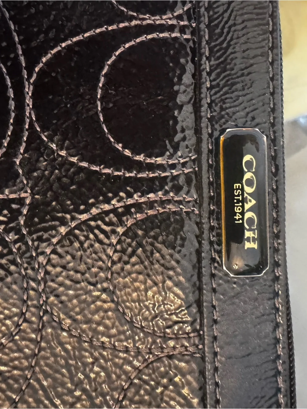 Coach Black Patent Signature Zip Wristlet Cosmetic Pouch